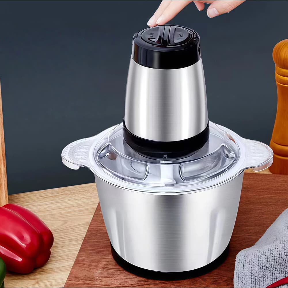 2 Litro Triturador De Alimentos Carne e Legumes Elétrico Multiprocessador 2 Modos Bivolt Inox Fácil De Limpar