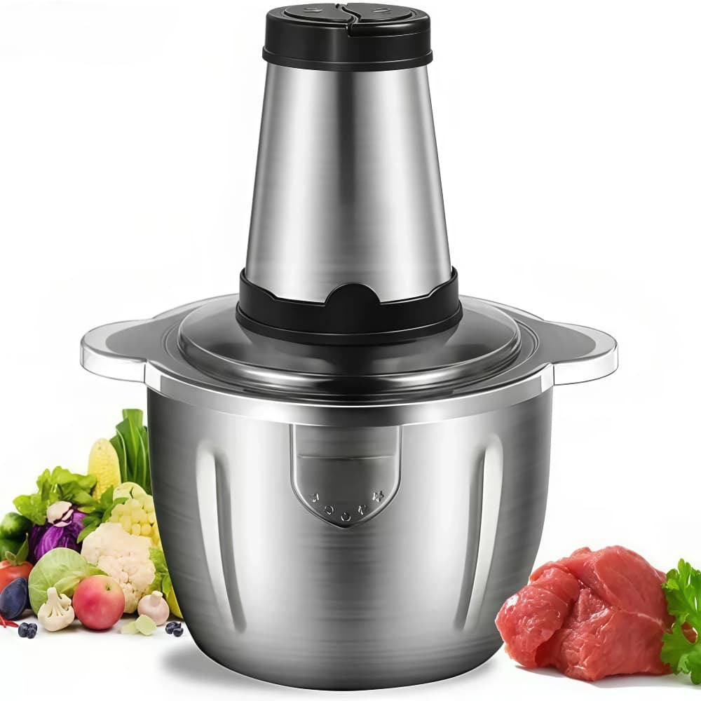 2 Litro Triturador De Alimentos Carne e Legumes Elétrico Multiprocessador 2 Modos Bivolt Inox Fácil De Limpar