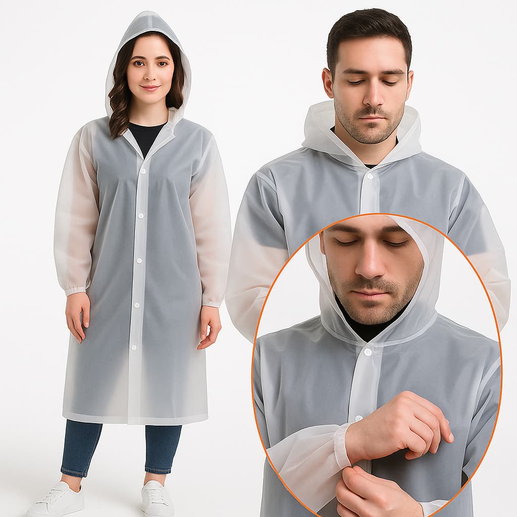 Kit 2 Capa de Chuva Grossa e Longa Capuz Transparente Reforçada Reutilizável Qualidade Premium