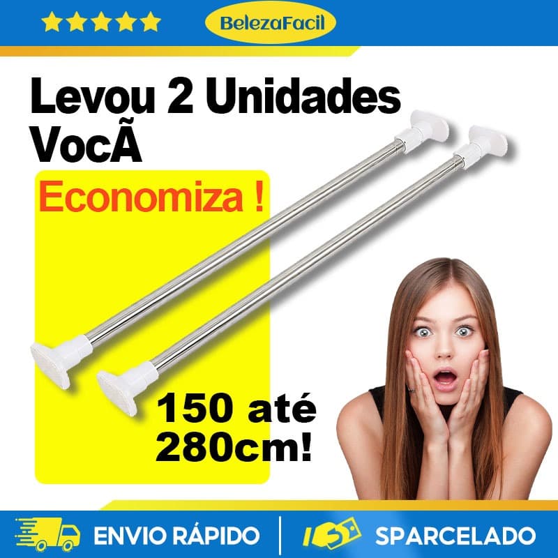 2 Peças Varão Extensivo Ajustável 70cm até 2,8mt Bastão Extensivel Box Banheiro Suporte Extensor