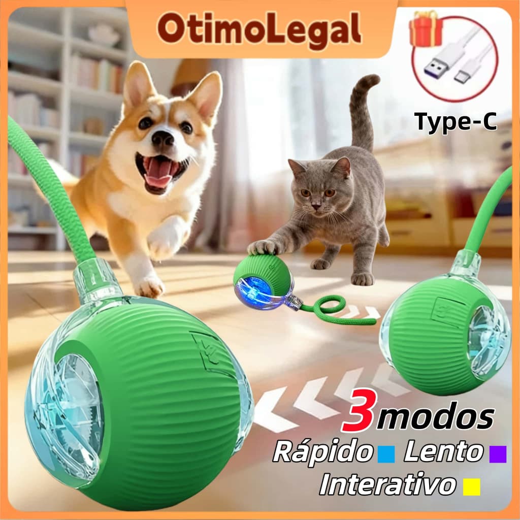 Bola Elétrica Automática com Recarga USB para Gatos e Cães Pequenos Brinquedo Interativo Inteligente