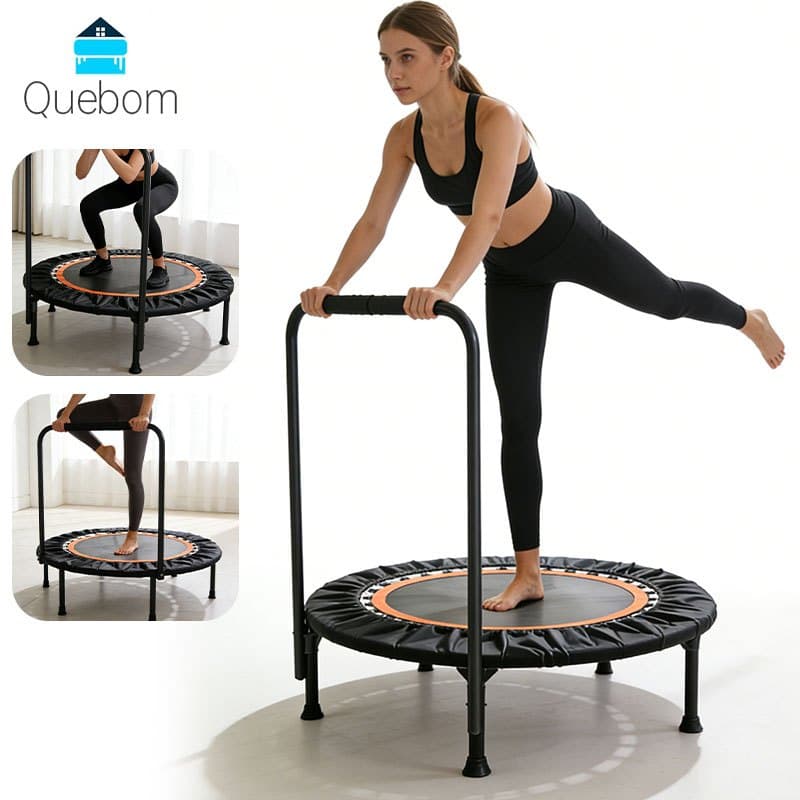 Trampolim Jump Profissional 1m com Barra de Apoio Estrutura Reforçada 200kg Cama Elástica com Capa Saia para Academia