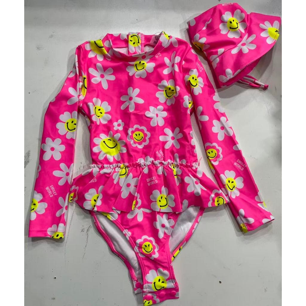 Maiô infantil Com Chapéu Manga Longa Menina Proteção Solar Uv 50 Maio