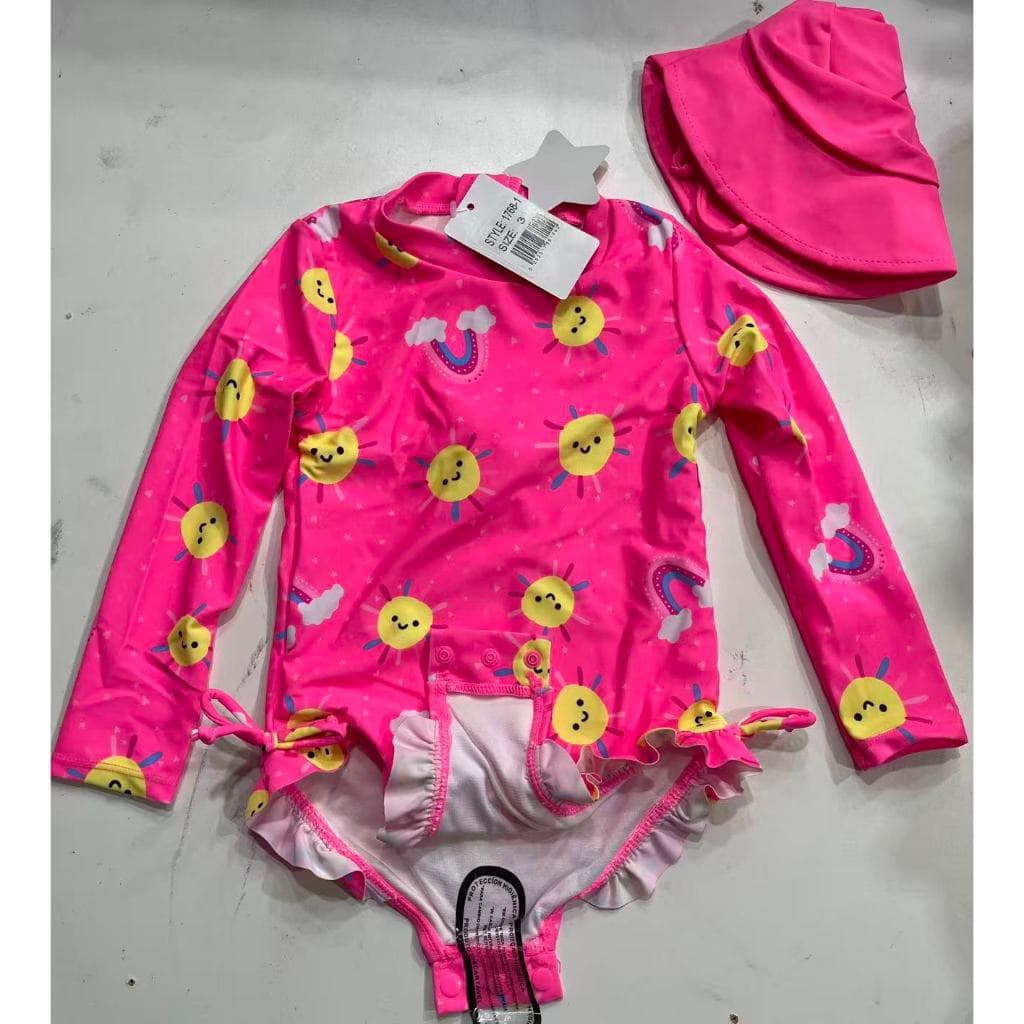 Maiô infantil Com Chapéu Manga Longa Menina Proteção Solar Uv 50 Maio-1768-1