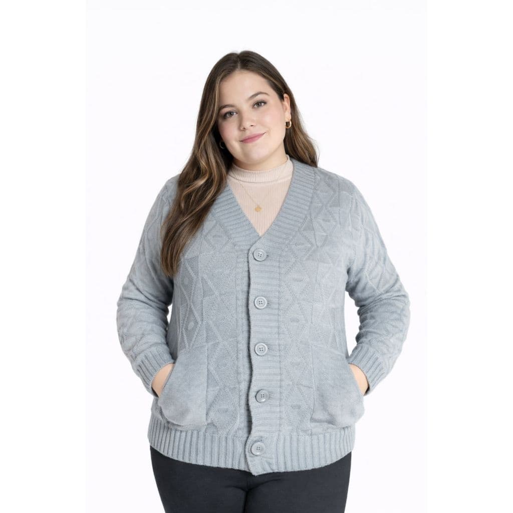 Casaco Tricô Feminino Plus Size G1 com Botões – Confortável e Elegante