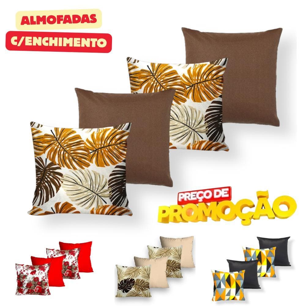 KIT COM 4 ALMOFADAS CHEIAS PARA QUARTO SALA OU SOFÁ COM ENCHIMENTO