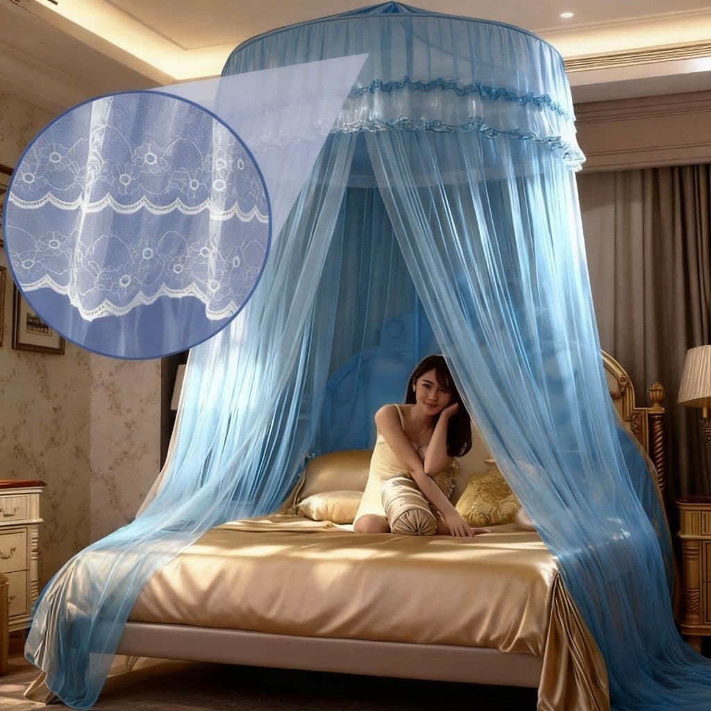 Mosquiteiro Indiano de Teto Casal Gigante 14m Ideal para Box Queen King com Abertura Lateral Luxo