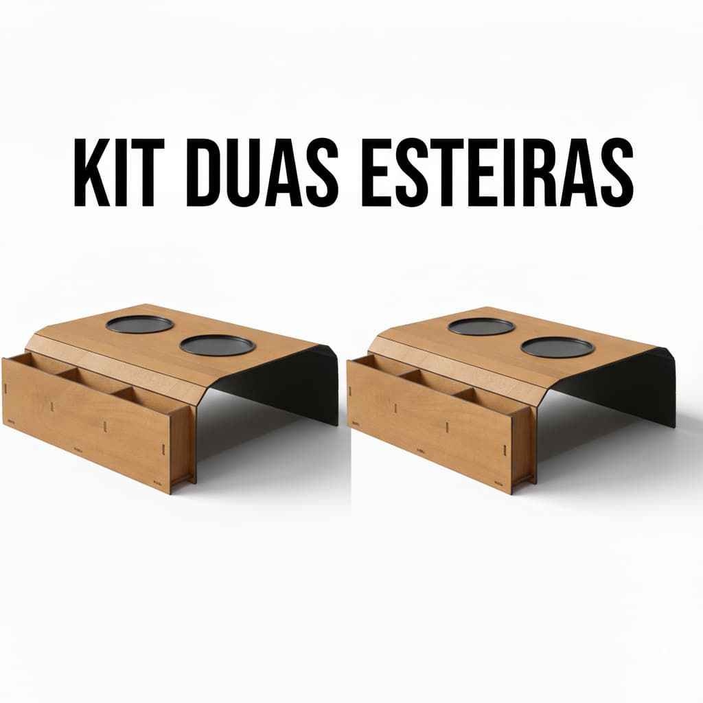 Kit Esteira Braço Sofá Porta Copos Controle MDF Madeira Capuccino Caramelo