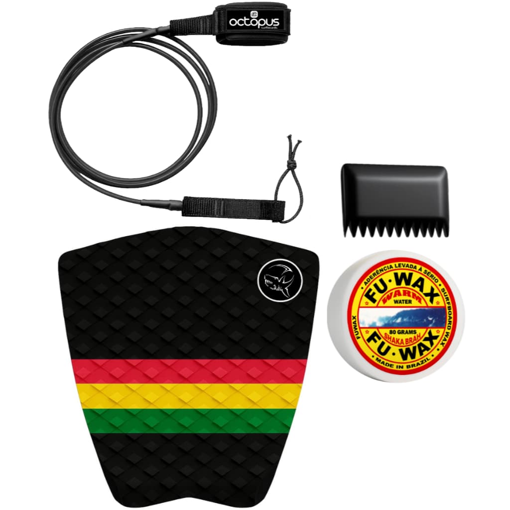 Deck Prancha Surf + Leash Strep Surf 6´pés + Parafina Surf Fu Wax