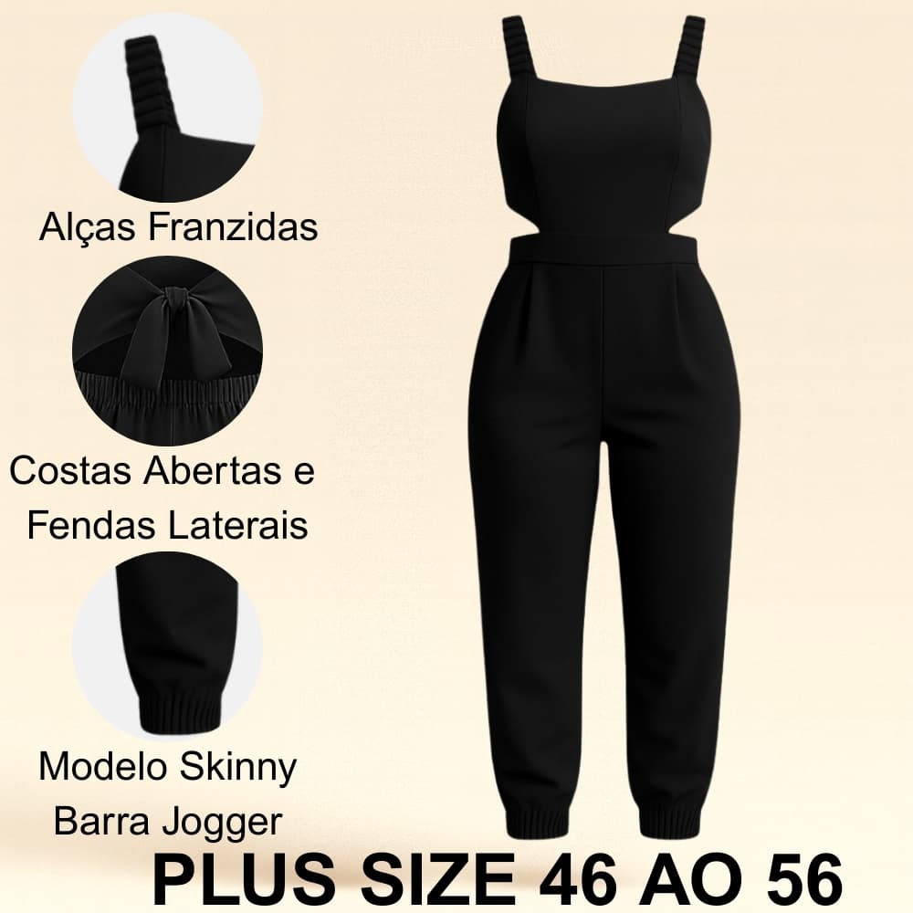 Macacão Longo Plus Size Skinny Transpassado Tamanho Grande Jumbo Curvy