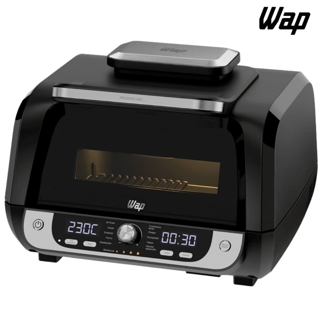 WAP Fritadeira Elétrica Air Fryer Barbecue Digital 12 em 1, 10 Litros, 4 Níveis de Temperatura, Antiaderente, 1800W 220V