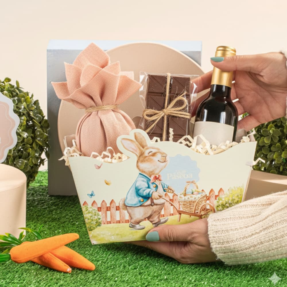 Embalagem de Páscoa - Caixa Cachepot Duplo Para Cestas e Presentes - Doce Encanto (Kit com 05 uni)