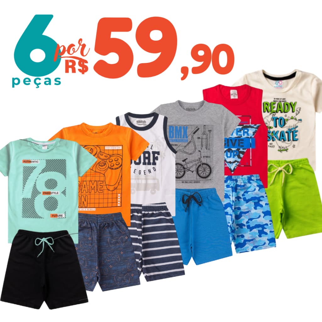 Kit Sortido 6 Peças de Roupas Infantil Menino