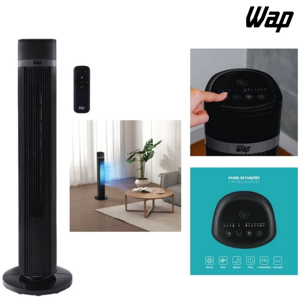Ventilador De Torre Wap Air Silence 220v Fw009180 C/controle Preto Plástico