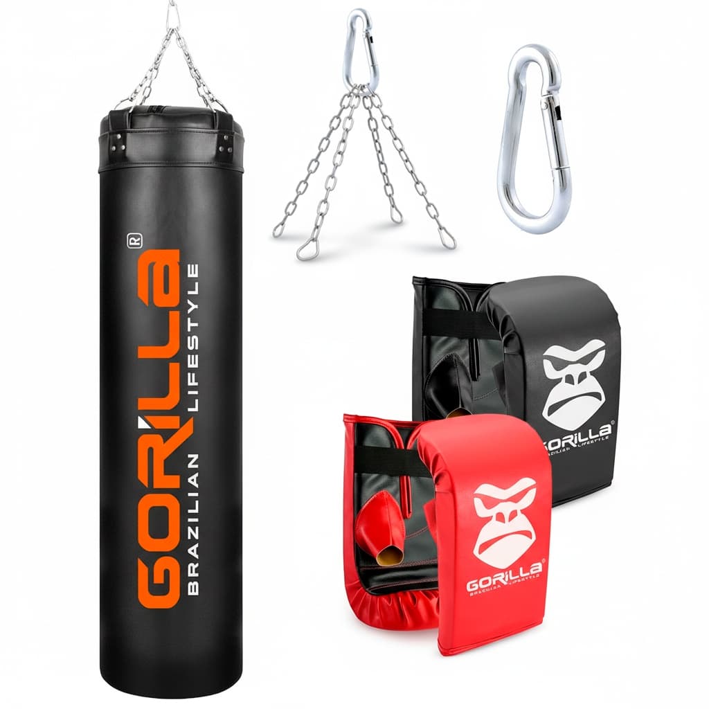 Kit Treino Saco De Pancada 160cm Profissional + 02 Pares De Luva Bate Saco Boxe Gorilla Luta