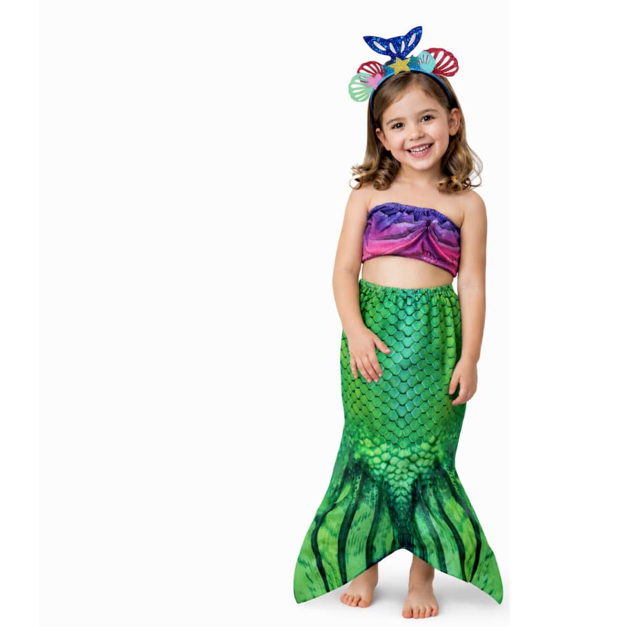 Fantasia Sereia Infantil Completa Cauda Top + Tiara Envio Já
