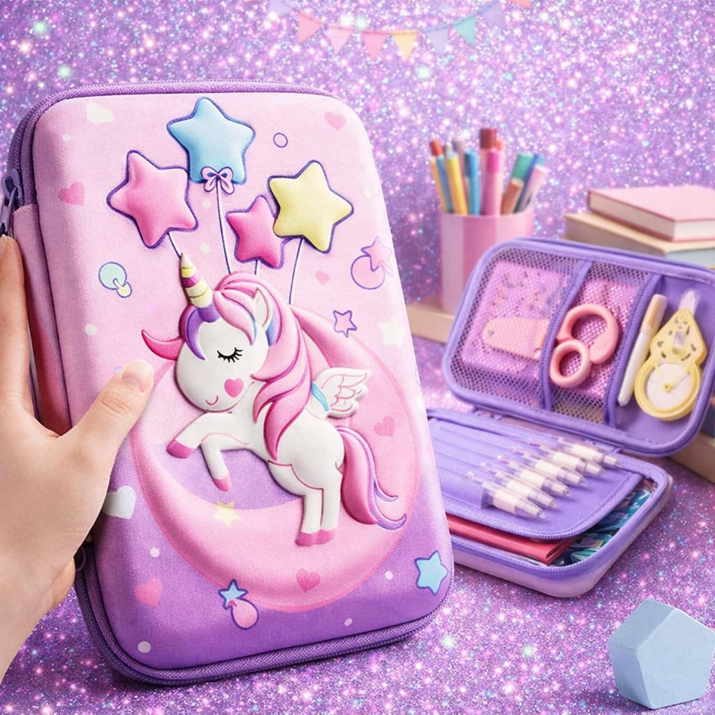 Estojo para Lápis Escolar Unicórnio, Sereia 3D Infantil  Multiuso  Zíper Reforçado Grande Capacidade