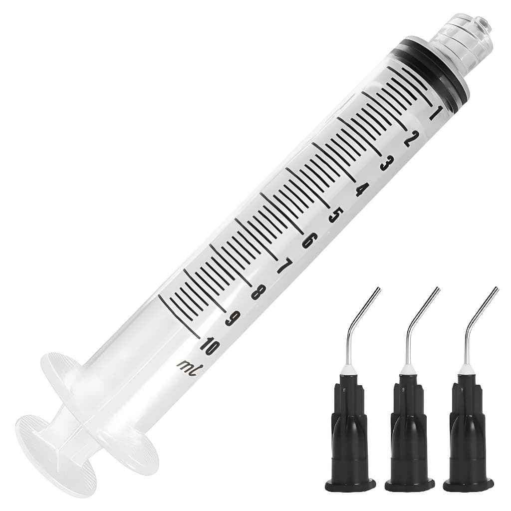 Kit Seringa 10ml Com 3 Pontas Aplicadoras Curvas Metálicas para Fluxo Solda Pasta Térmica Cola