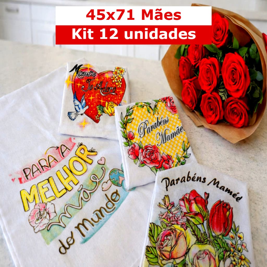 Kit 12 Panos de Prato Copa Dia das Mães Estampado 45x71 Glitter Grosso Decorativo Várias Estampas