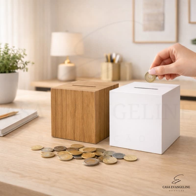 Mini Cofre Cubo 12x12cm COFRINHO Moedas Cédulas MDF Decorativo Guardar Dinheiro Miaeiro Porquinho