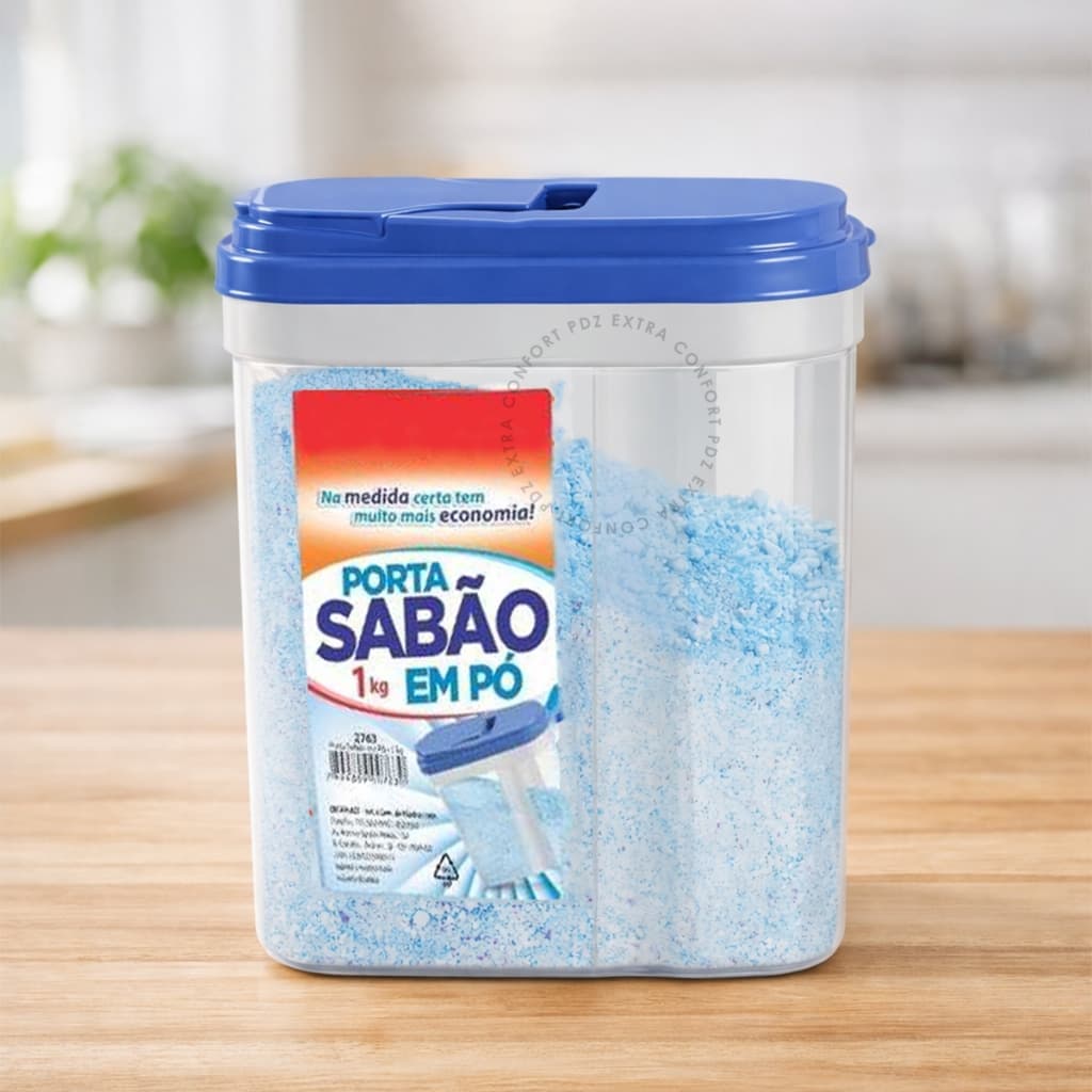 Pote Porta Sabão em Pó 1kg 1 2 ou 3 Un Tampa Direcionadora Organizador Lavanderia Plástico Dispenser