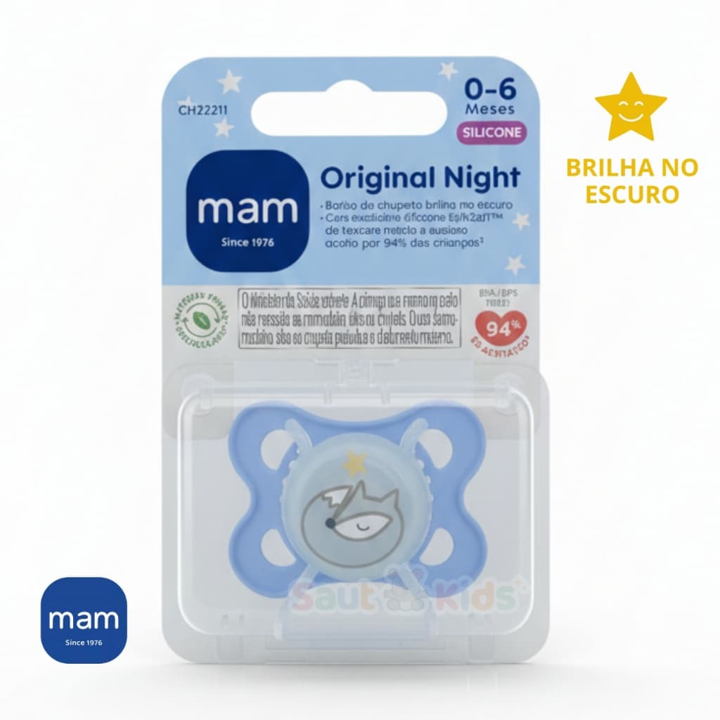 Chupeta MAM Brilha Escuro Night 0-6 M Silicone Menino Azul