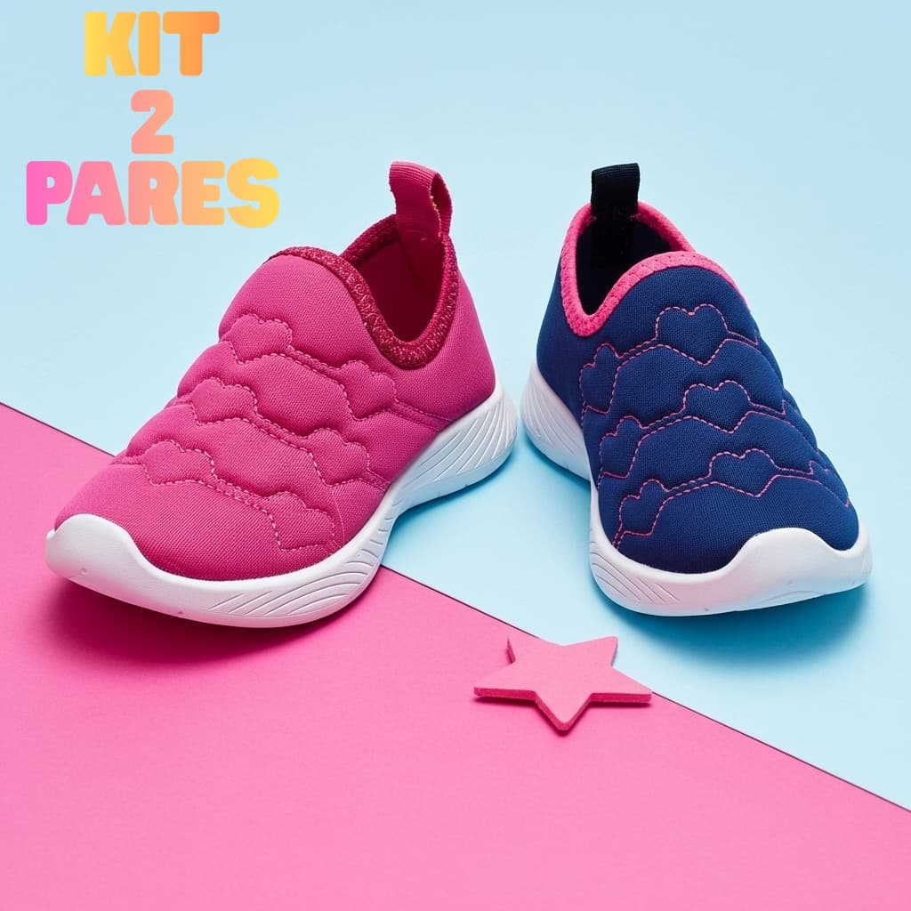 Kit 2 Tênis Infantil Menina Calce Fácil Slip On Confortável Macio e Leve