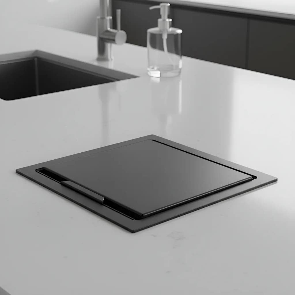 Cesto De Lixo Lixeira De Embutir Quadrada 4l Preta Para Cozinha Balcão de Mármore