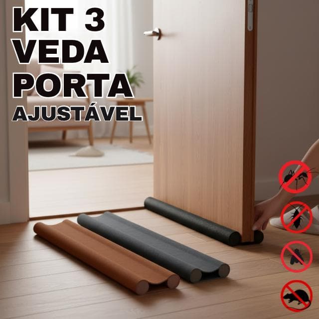 Kit 3 Veda Porta Proteção Protetor de Porta Rolinho Impermeável Duplo 80cm Comprimento