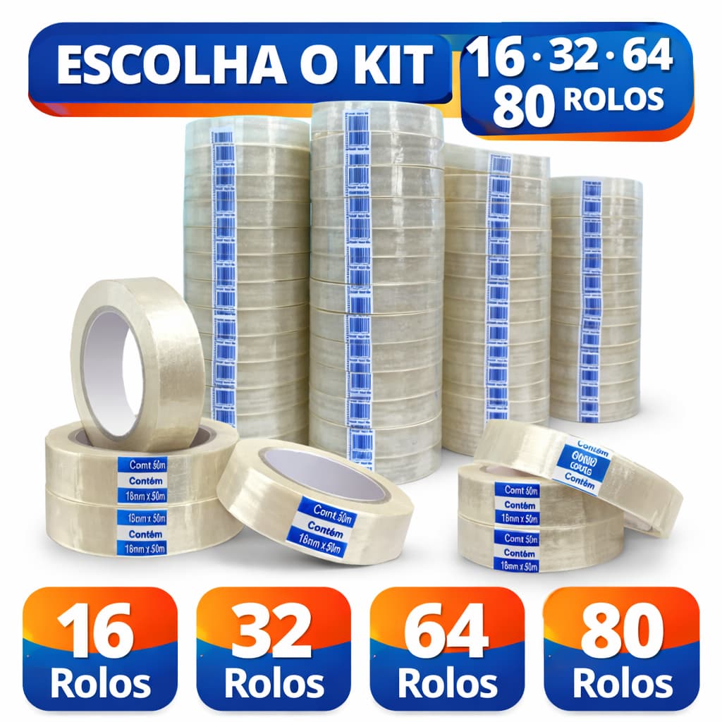 Fita Adesiva Transparente 18mm x 50m – Kits a Partir de 16 Rolos