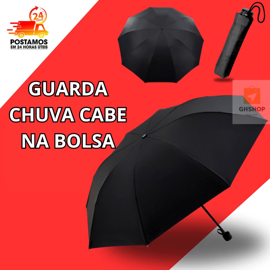 Guarda Chuva de Bolsa Pequeno Sombrinha Preto Portátil