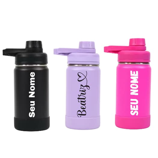 Garrafa Térmica 350 ml Personalizada Nome Capa De Silicone Protetora Copo Termico Café Água Academia Escola Trabalho