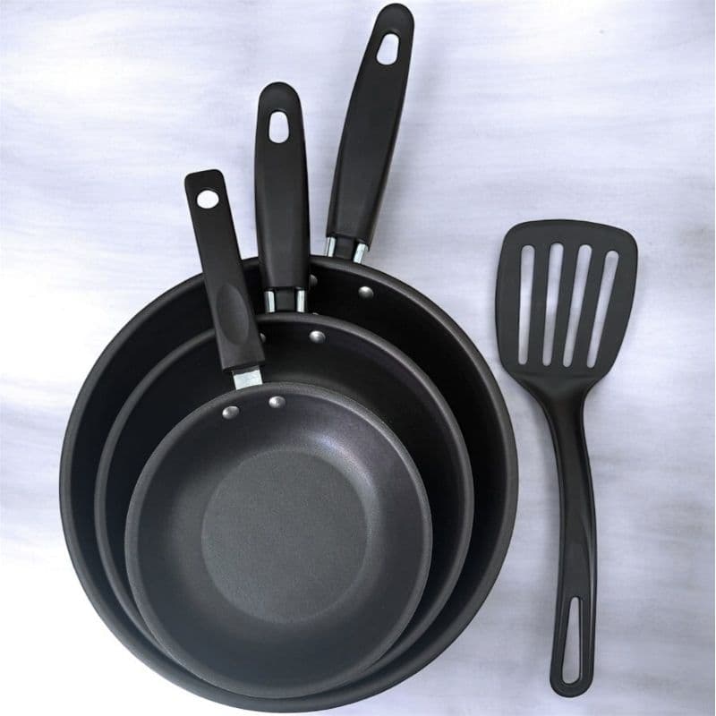 Kit de 3 Frigideiras Antiaderente Teflon + Espátula