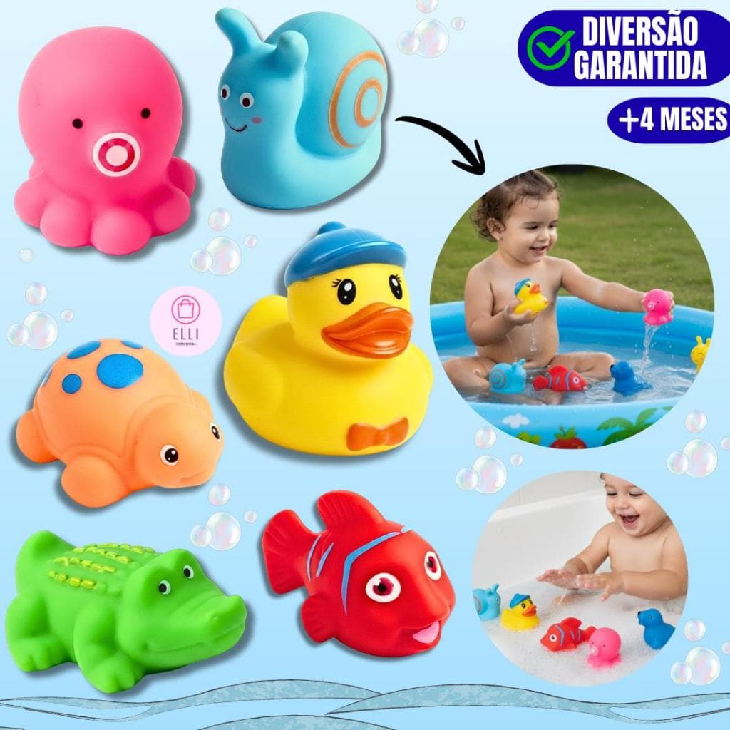 Kit 6/8 Bichinhos Para Banheira Banho Piscina Brincar Na Água Brinquedo Interativo Flutua Patinho