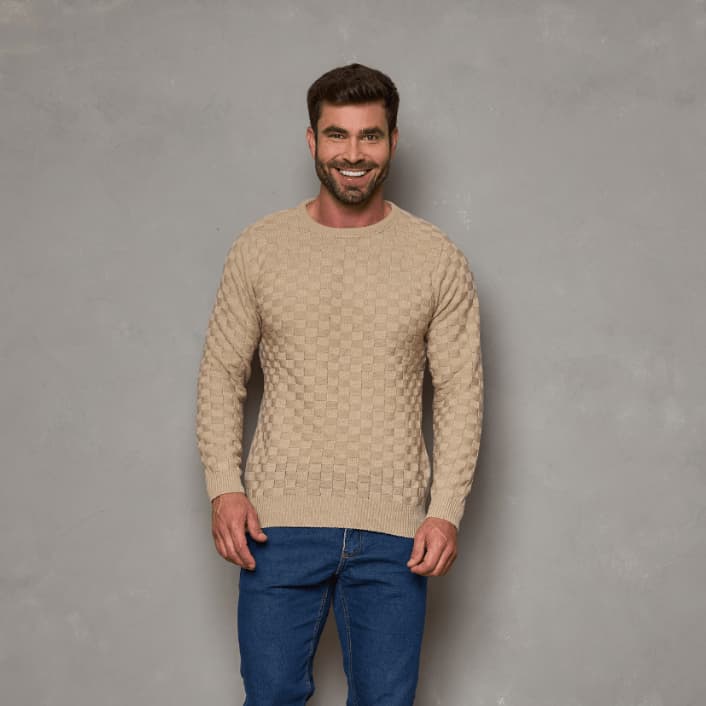 Suéter Masculino Tricot Premium Gola Redonda Toque Macio Conforto Térmico Social Elegante Casual