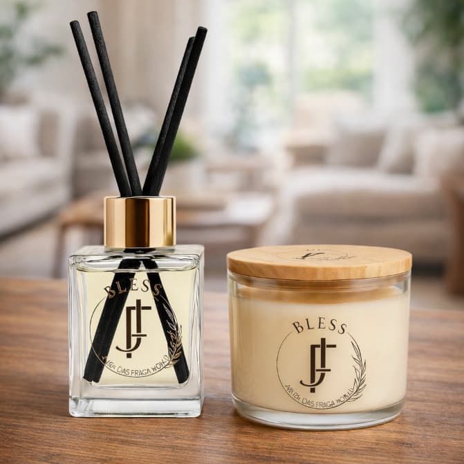 Kit Vela Aromatica Perfumada 100g + Aromatizador De Ambientes Difusor Varetas Aromatizante 100ml