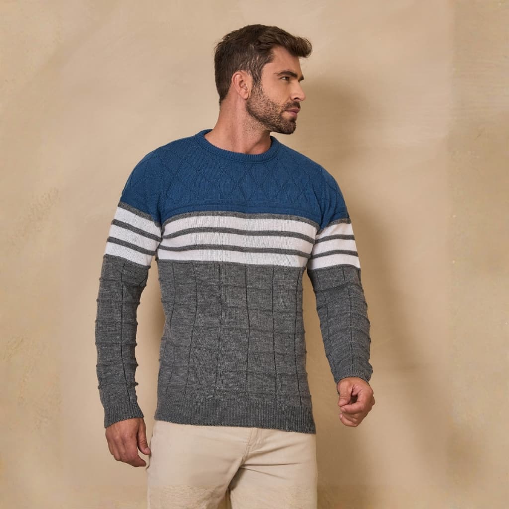 Suéter Tricô Masculino Térmico Segunda Pele Manga Longa Texturizado Confortável