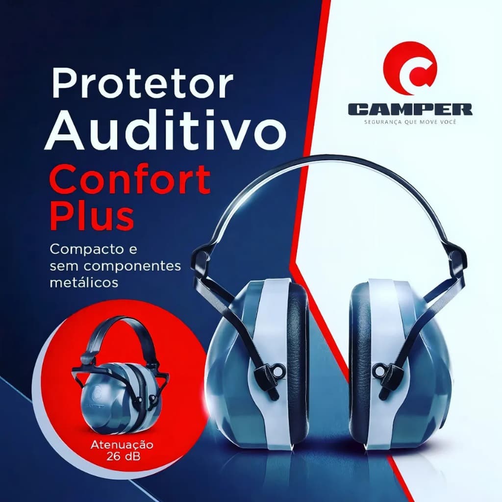 Protetor Auricular Abafador Concha 26DB EPI Camper Confort Plus CA 48.054 Proteção Auditiva