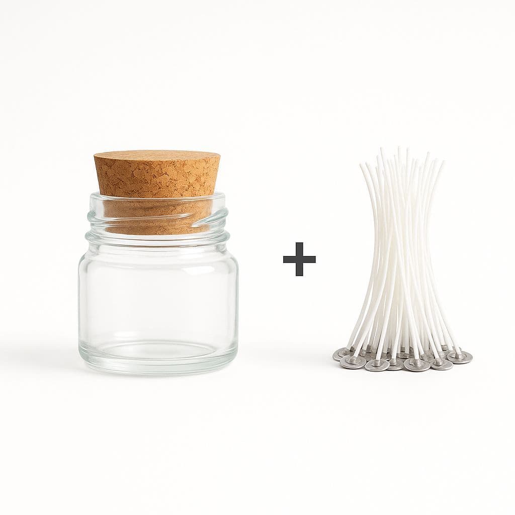 20 Pote De Vidro 40ml + 20 pavios Para Velas Tampa De Rolha Charmoso lindo