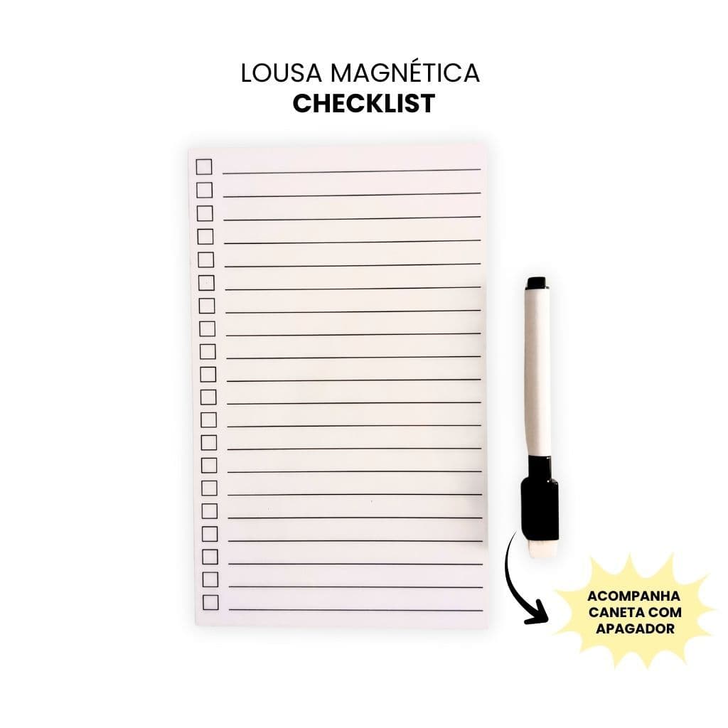 Lousa Magnética Clean 12x19,5cm com Caneta | Planner Linhas com Checklist Minimalista para Geladeira