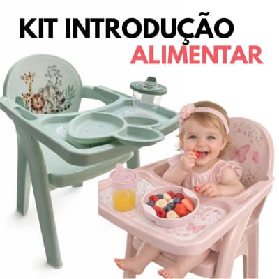 Cadeirinha de Alimentação Infantil Cadeira de Refeição Para Bebê com Kit Refeição Para Bebê Pratinho+Colher+Copo