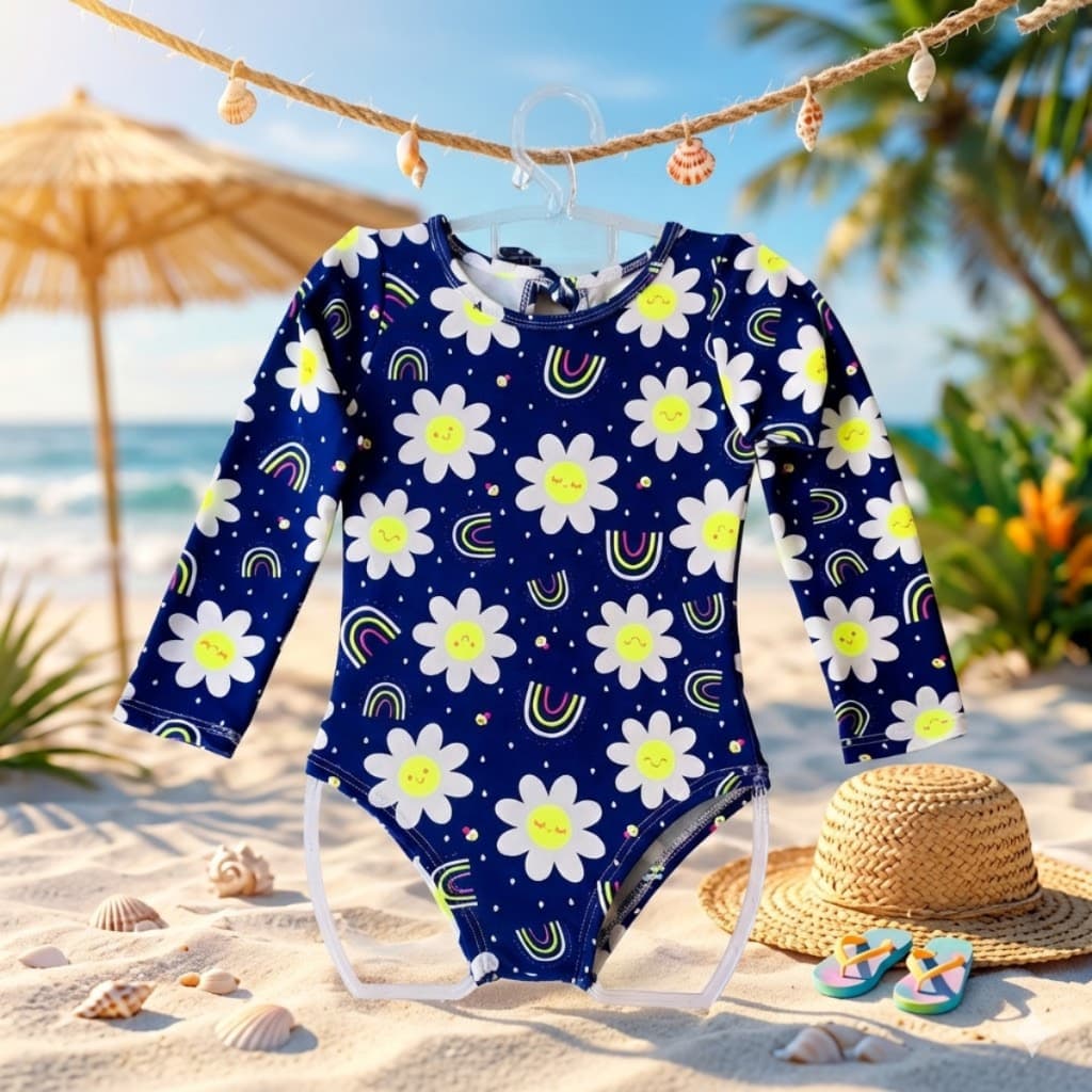 Maiô Infantil Menina Manga Longa Estampado Praia Piscina Proteção UV Confortável Rosy Kids