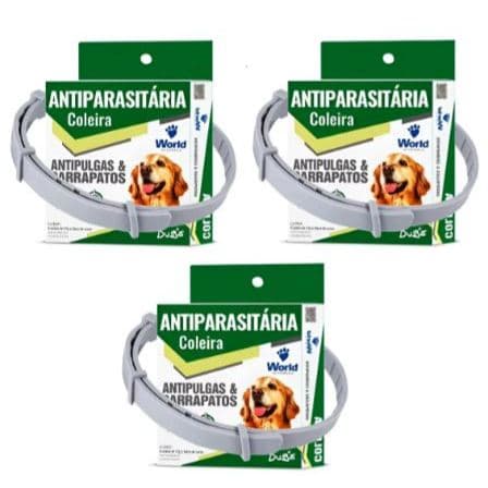 Kit 3 Coleira World Veterinária Dug's 17g Antipulgas para Cães - 56cm