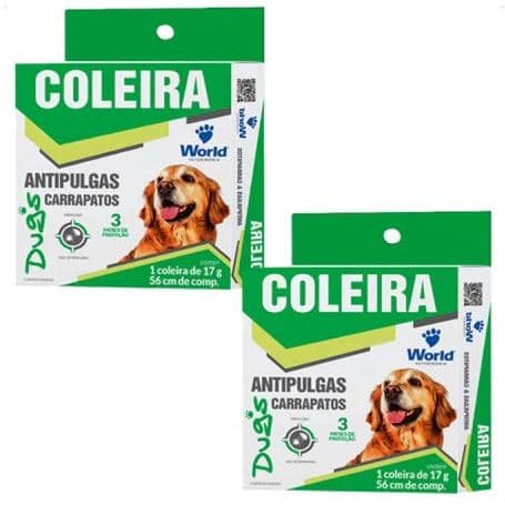 Kit 2 Coleira World Veterinária Dug's 17g Antipulgas para Cães - 56cm
