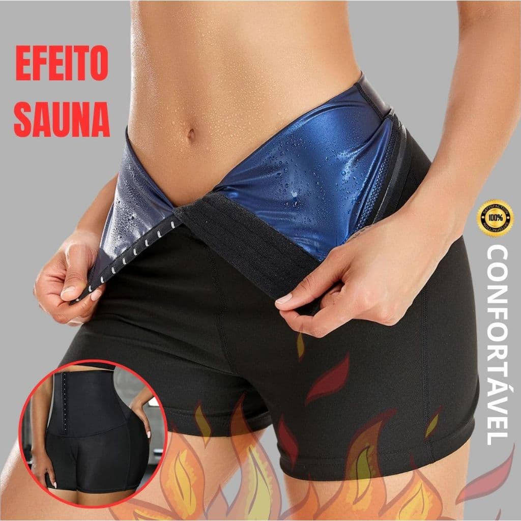 Bermuda Sauna Modeladora com Efeito Térmico e Compressão Ajustável para Treinos e Uso Diário