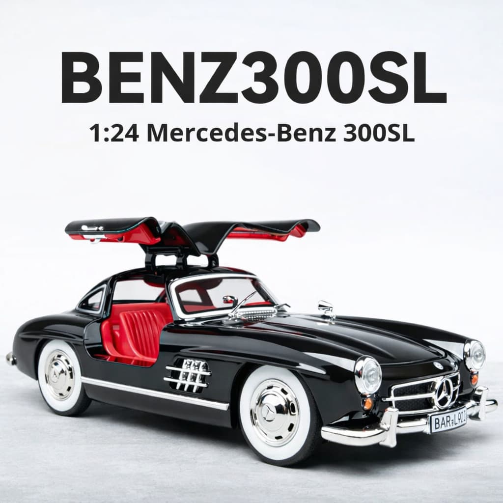 Carro Mercedes Benz 300SL 1:24 – Miniatura Coleção Diecast em Metal Fundido com Faróis Led e Som