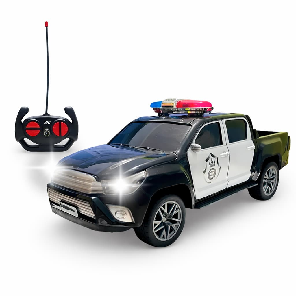 Carrinho Controle Remoto Grande 1:16 6 Canais Luz Farol Som Pick Up Policia Carrinho Interativo