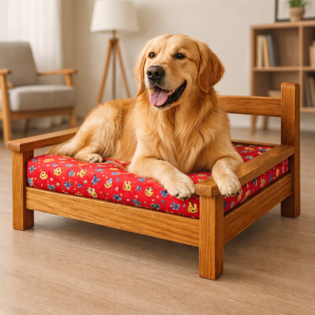 Cama Para Cachorro em Madeira Maciça com Almofada Caminha Sofá Para Pet