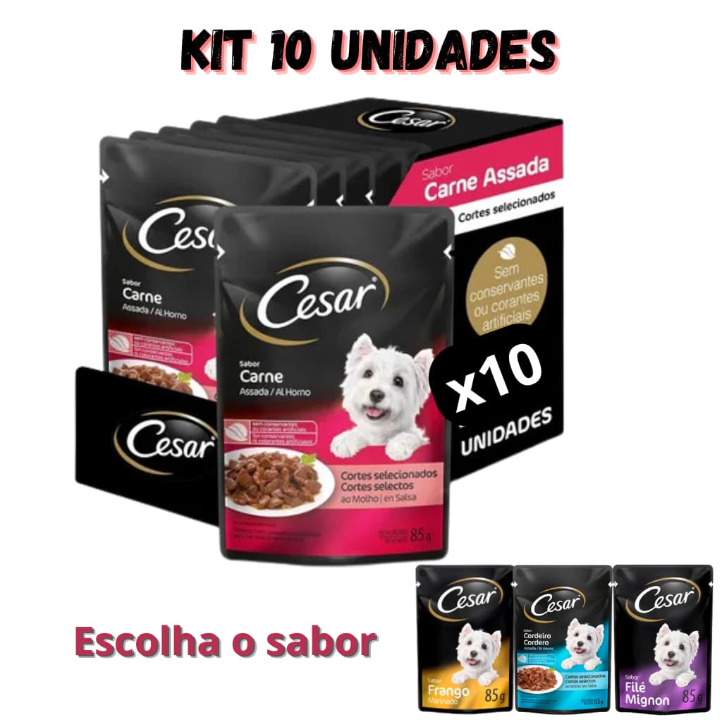 SACHÊ CESAR CÃO 85G ESCOLHA O SABOR KIT 10UN