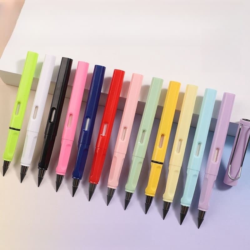 Kit 12 Lápis Infinito Com Borracha Escrita Preta Sem Apontar Caneta Papelaria Escolar